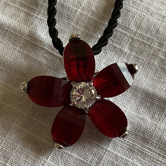 Sterling Silver 925 Red/White Crystals with silk cord necklace New - Picture 3 of 10